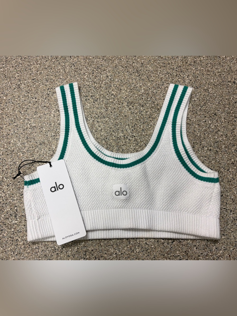 Alo Yoga Tennis Club Sweater Knit Bra White/spruce Green Small NWT